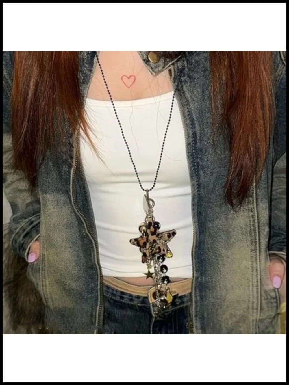 Leopard Print Keychain Charm Bag Accessory Y2K Star Pendant